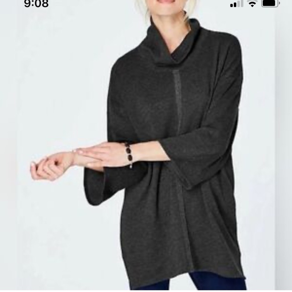 J Jill Pure Jill charcoal grey cowl neck oversized sweater tunic poncho Large